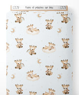 Tissu - Faons et peluches sur bleu