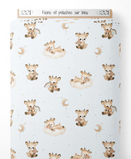 Tissu - Faons et peluches sur bleu