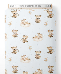 Tissu - Faons et peluches sur bleu