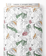 Tissu - Lémuriens et perroquets colorés