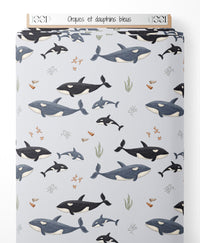 Tissu - Orques et dauphins bleus