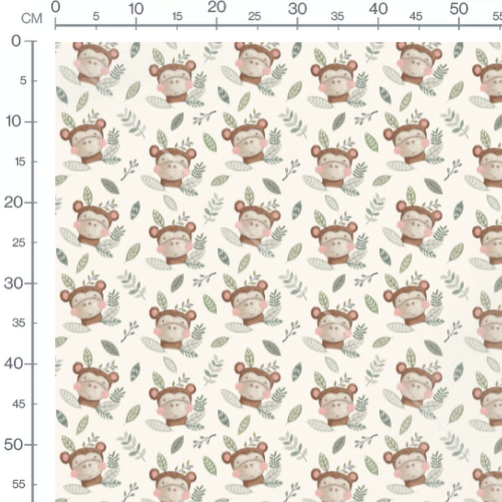 Tissu - Singes et feuillages crème