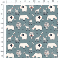 Tissu - Animaux blancs sur fond bleu