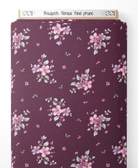 Tissu - Bouquets floraux sur fond prune