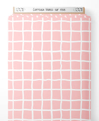 Tissu - Carreaux blancs sur rose