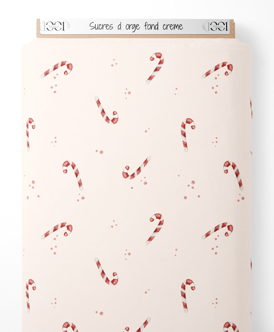 Tissu - Sucres d'orge sur fond crème