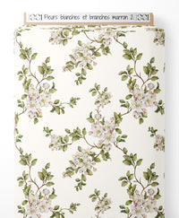 Tissu - Fleurs blanches et branches marron 2