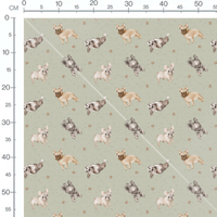 Tissu - Chiots sur fond vert