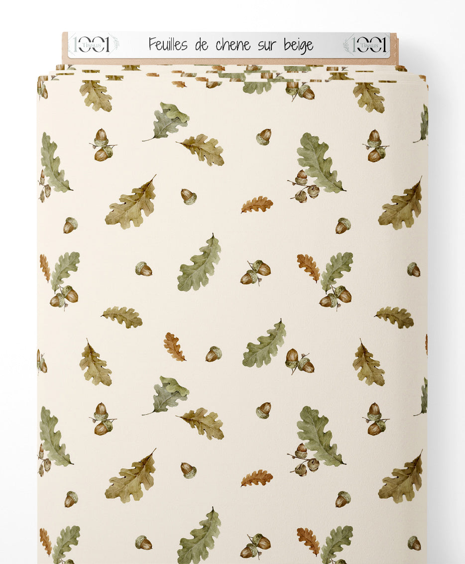 Tissu - Feuilles de chêne sur beige