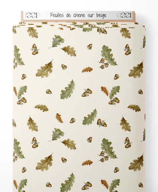 Tissu - Feuilles de chêne sur beige