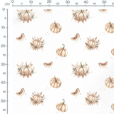 Tissu - Citrouilles et feuilles blanches