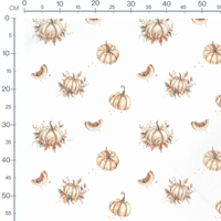 Tissu - Citrouilles et feuilles blanches