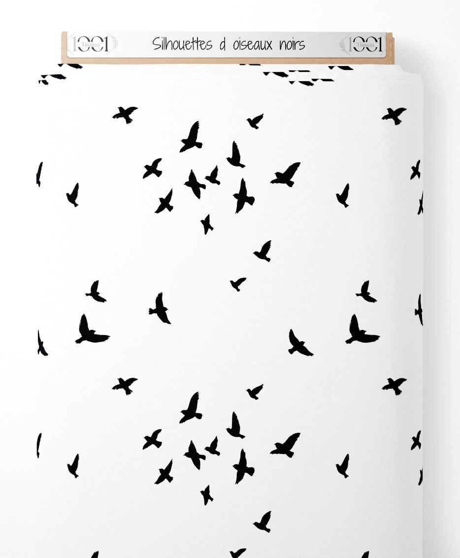Tissu - Silhouettes d'oiseaux noirs