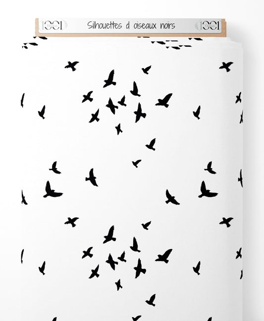 Tissu - Silhouettes d'oiseaux noirs