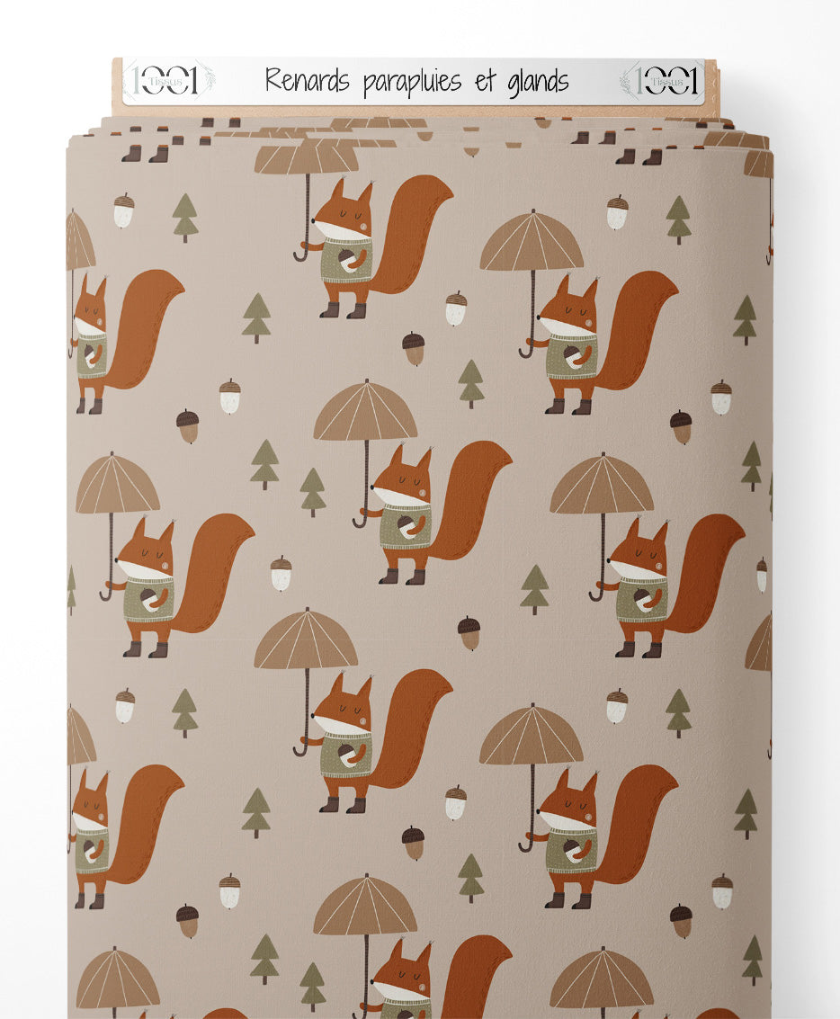 Tissu - Renards parapluies et glands