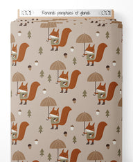 Tissu - Renards parapluies et glands