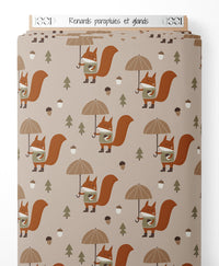 Tissu - Renards parapluies et glands