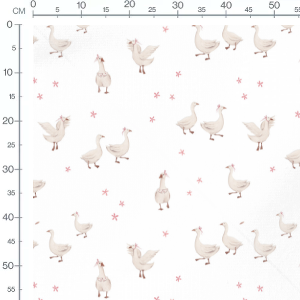 Tissu - Oies avec fleurs roses