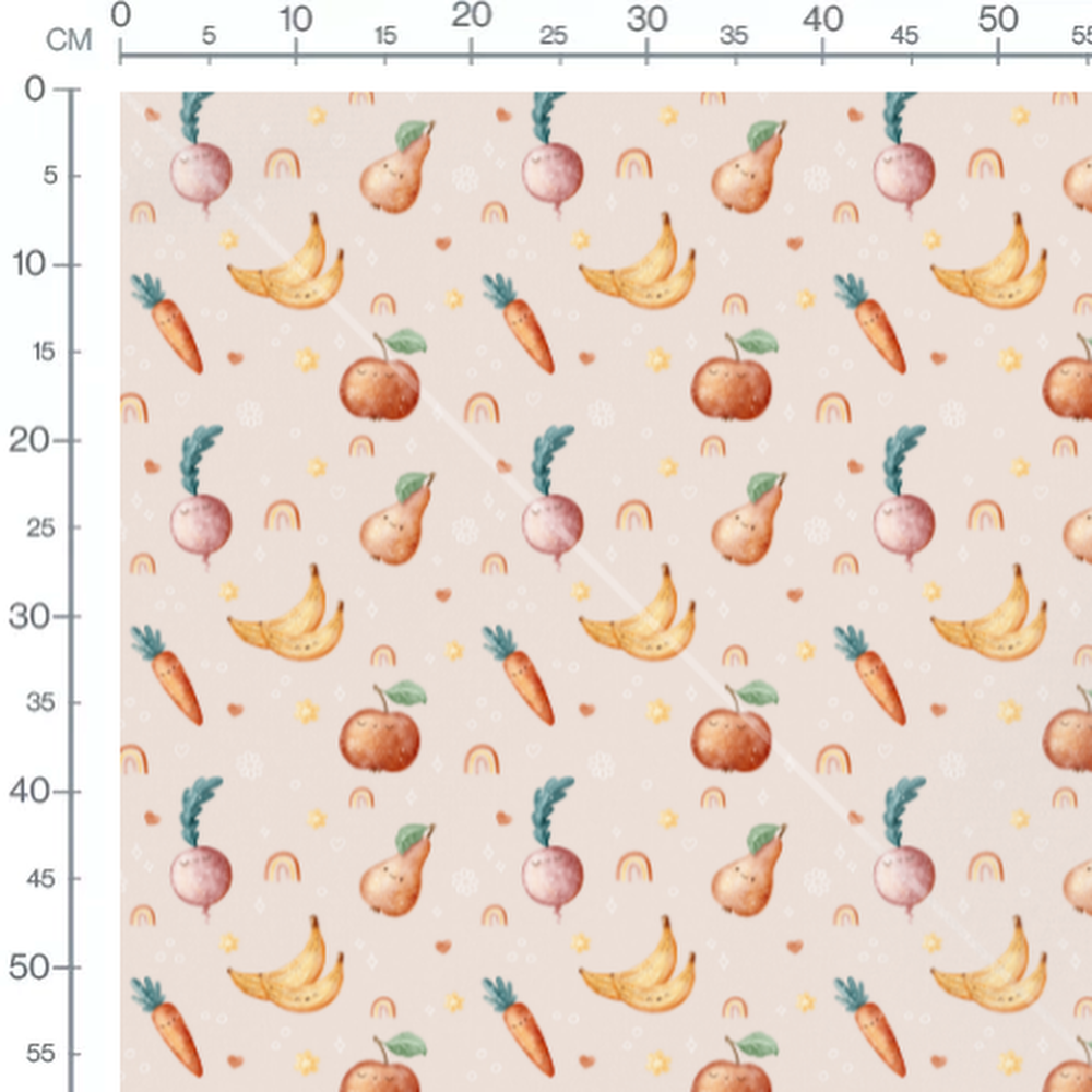 Tissu - Fruits souriants sur fond beige