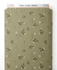 Tissu - Feuilles et baies blanches