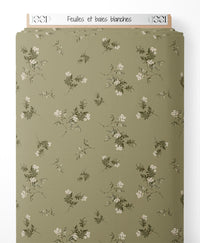 Tissu - Feuilles et baies blanches