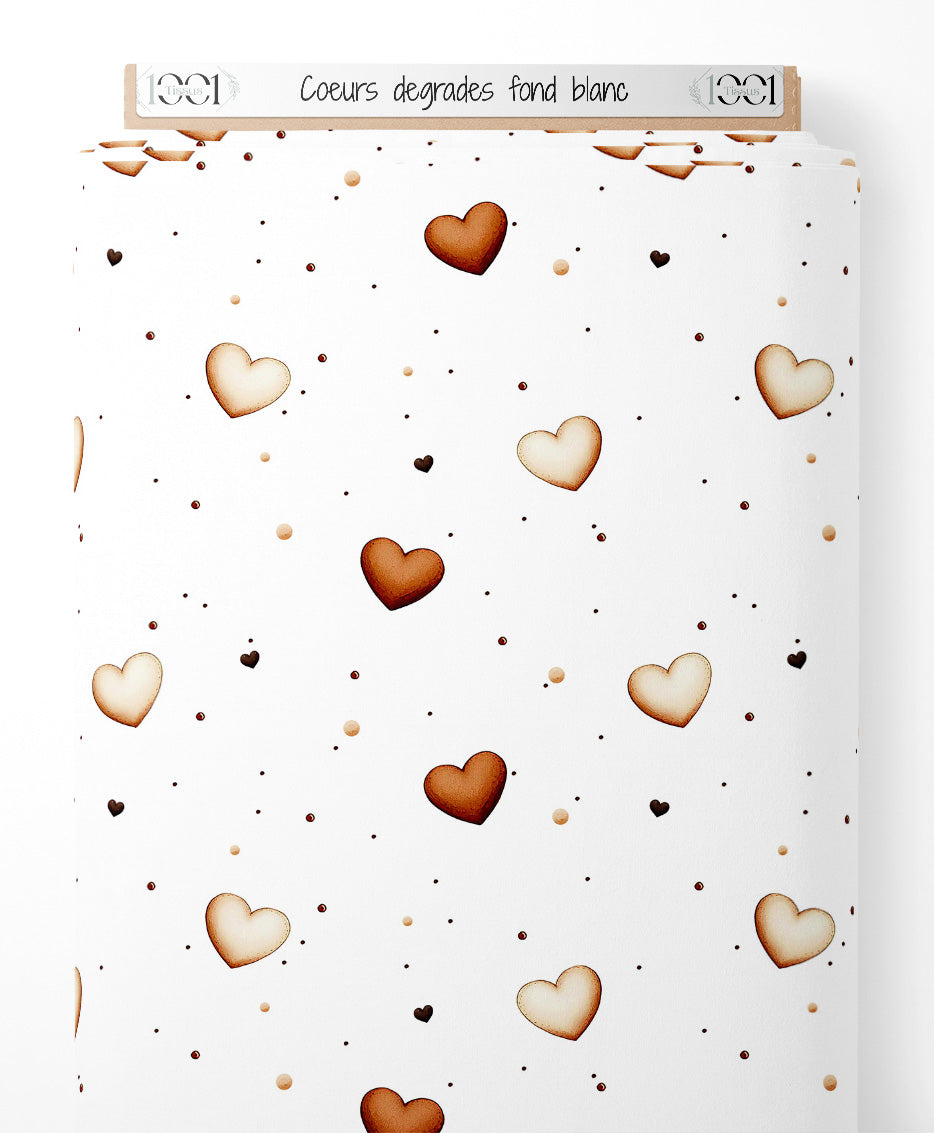 Tissu - Cœurs dégradés sur fond blanc