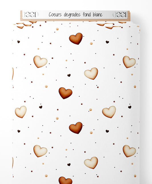 Tissu - Cœurs dégradés sur fond blanc
