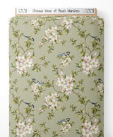 Tissu - Oiseaux bleus et fleurs blanches