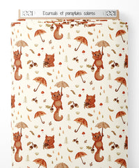 Tissu - Écureuils et parapluies colorés