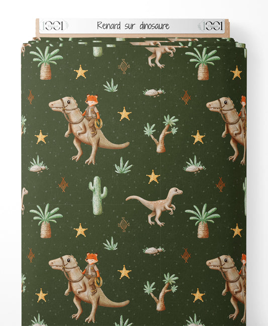 Tissu - Renard sur dinosaure