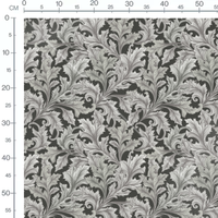 Tissu - Feuilles grises sur fond noir