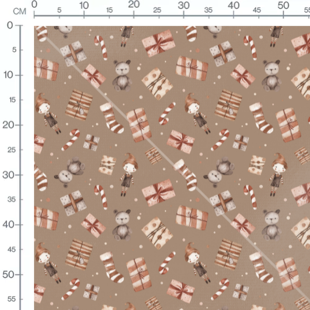 Tissu - Jouets et cadeaux sur fond brun