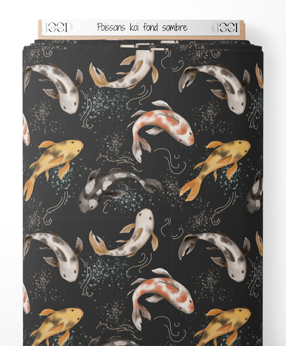 Tissu - Poissons koi sur fond sombre