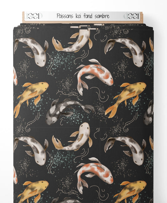 Tissu - Poissons koi sur fond sombre