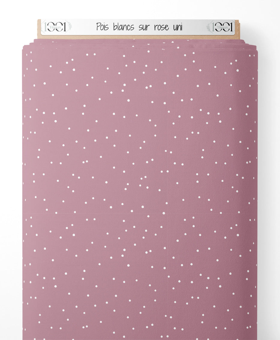 Tissu - Pois blancs sur rose uni