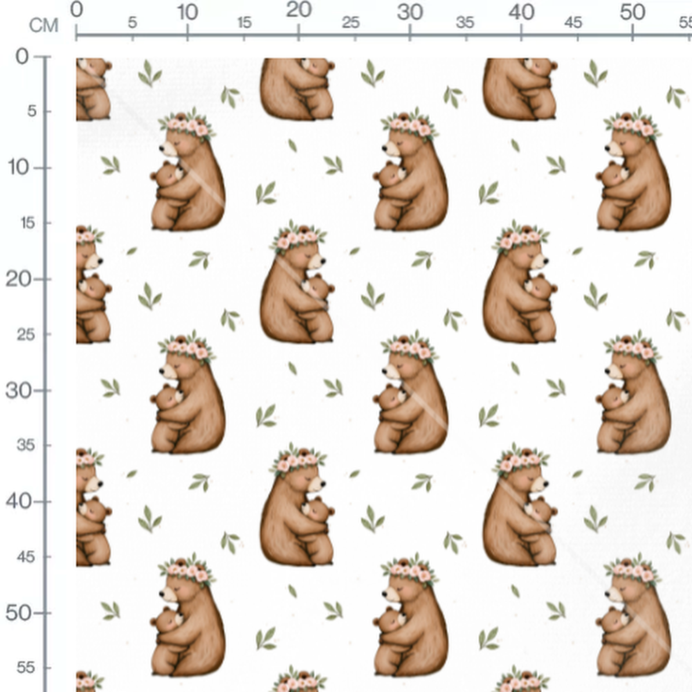 Tissu - Ours câlins avec fleurs