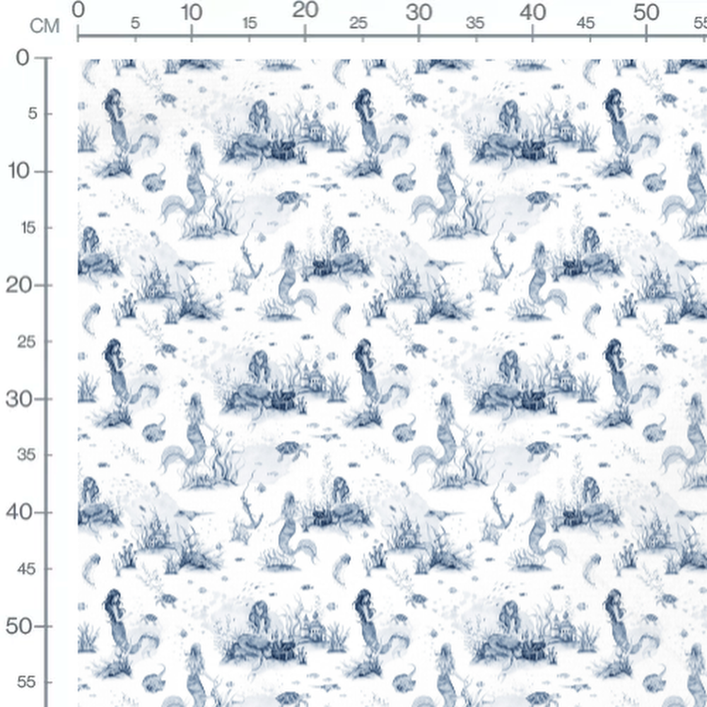 Tissu - Sirènes bleues et châteaux