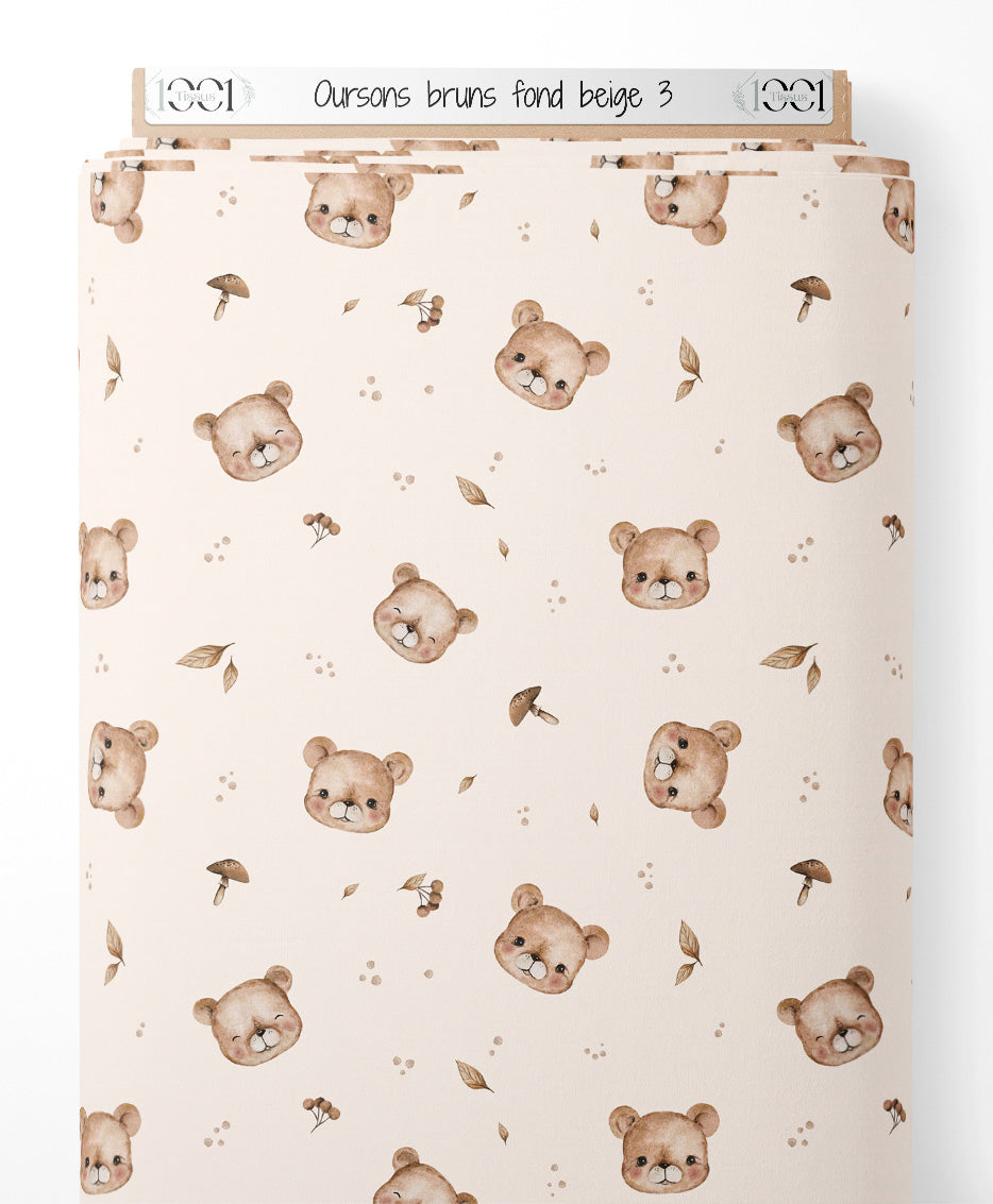 Tissu - Oursons bruns sur fond beige 3