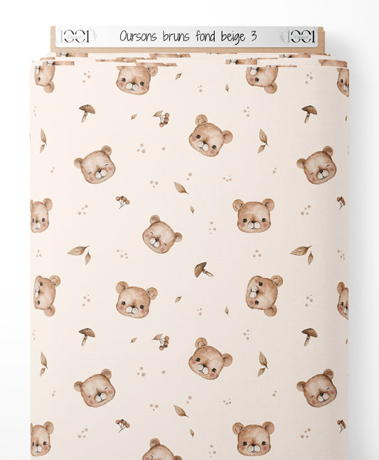 Tissu - Oursons bruns sur fond beige 3
