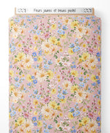 Tissu - Fleurs jaunes et bleues pastel