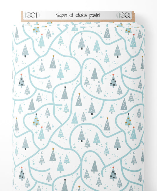 Tissu - Sapin et étoiles pastel