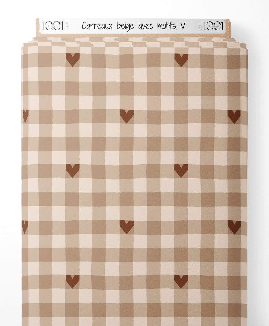 Tissu - Carreaux beige avec motifs V