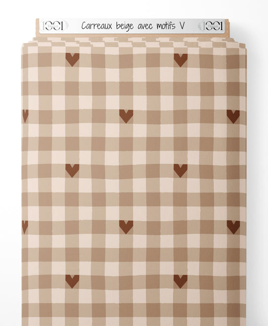 Tissu - Carreaux beige avec motifs V