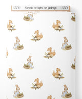 Tissu - Renards et lapins en jardinage