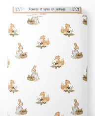 Tissu - Renards et lapins en jardinage