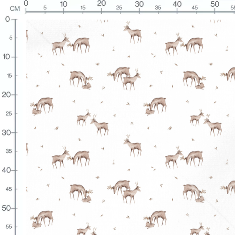 Tissu - Cerfs bruns sur fond blanc
