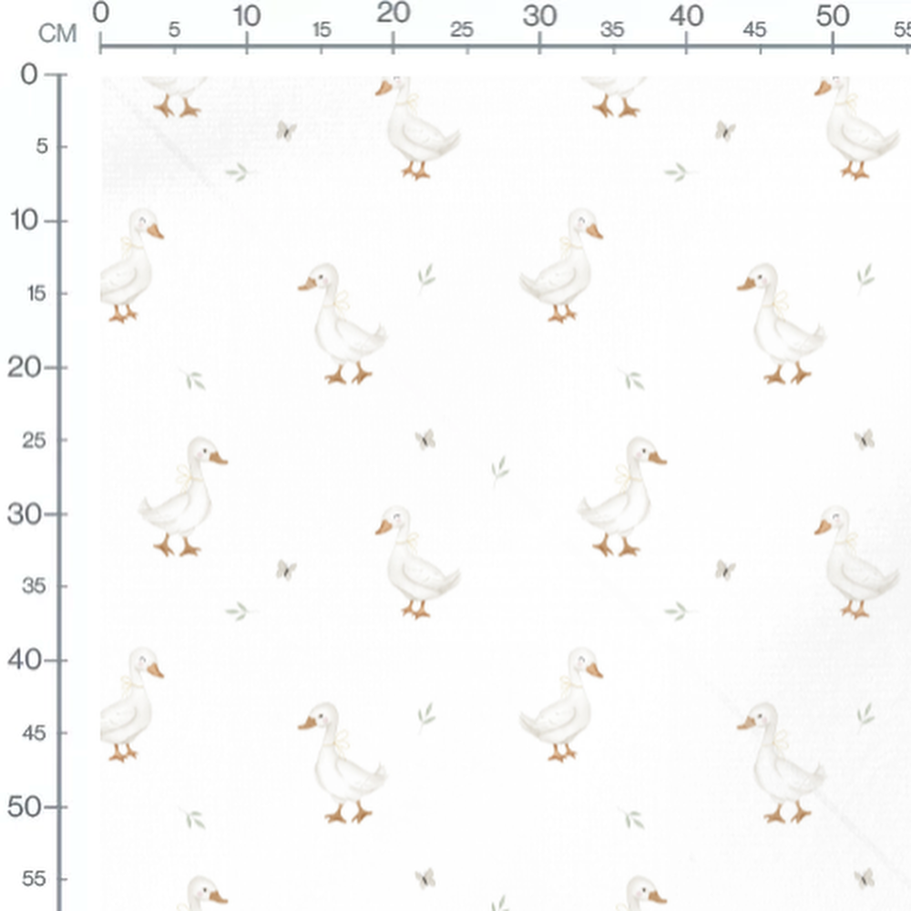 Tissu - Canards et insectes sur fond blanc