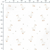 Tissu - Canards et insectes sur fond blanc