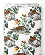 Tissu - Léopards et oiseaux exotiques