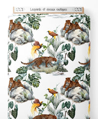 Tissu - Léopards et oiseaux exotiques